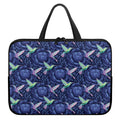 Dark Blue Floral Hummingbird Print Laptop Sleeve With Handle