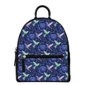 Dark Blue Floral Hummingbird Print Leather Backpack