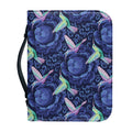 Dark Blue Floral Hummingbird Print Leather Bible Cover