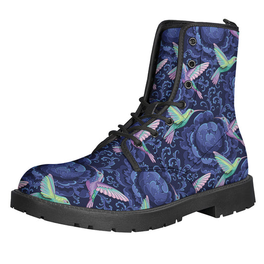 Dark Blue Floral Hummingbird Print Backpack