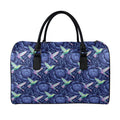 Dark Blue Floral Hummingbird Print Leather Duffel Bag