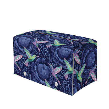 Dark Blue Floral Hummingbird Print Leather Tissue Box Cover