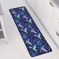 Dark Blue Floral Hummingbird Print Long Kitchen Mat