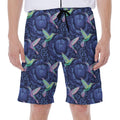 Dark Blue Floral Hummingbird Print Men's Beach Shorts