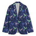 Dark Blue Floral Hummingbird Print Men's Blazer