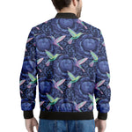 Dark Blue Floral Hummingbird Print Men's Bomber Jacket