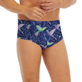 Dark Blue Floral Hummingbird Print Men's Briefs