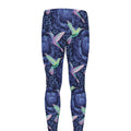 Dark Blue Floral Hummingbird Print Men's Leggings