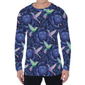 Dark Blue Floral Hummingbird Print Men's Long Sleeve T-Shirt