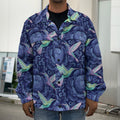 Dark Blue Floral Hummingbird Print Men's Shirt Jacket