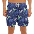 Dark Blue Floral Hummingbird Print Men's Split Running Shorts
