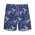 Dark Blue Floral Hummingbird Print Men's Athletic Shorts