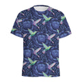 Dark Blue Floral Hummingbird Print Men's Athletic T-Shirt
