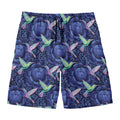 Dark Blue Floral Hummingbird Print Men's Swim Trunks