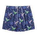 Dark Blue Floral Hummingbird Print Mesh Shorts