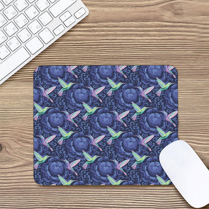 Dark Blue Floral Hummingbird Print Mouse Pad