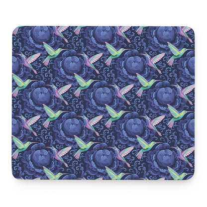 Dark Blue Floral Hummingbird Print Mouse Pad