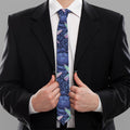 Dark Blue Floral Hummingbird Print Necktie