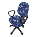 Dark Blue Floral Hummingbird Print Office Chair Cover