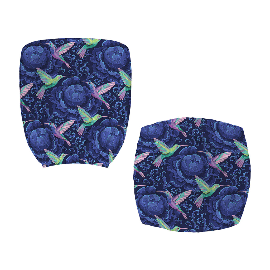 Dark Blue Floral Hummingbird Print Office Chair Cover