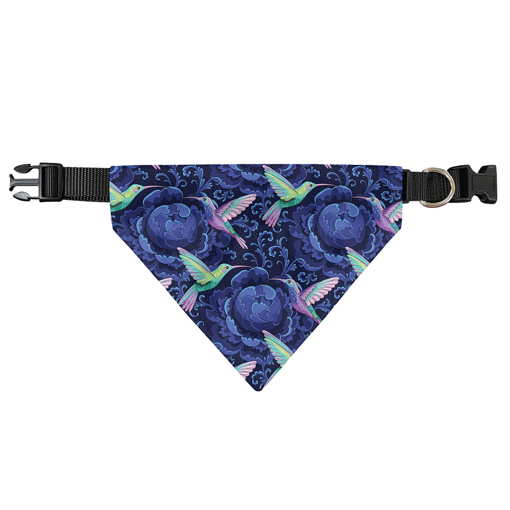 Dark Blue Floral Hummingbird Print Over The Collar Dog Bandana