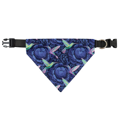 Dark Blue Floral Hummingbird Print Over The Collar Dog Bandana