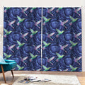 Dark Blue Floral Hummingbird Print Pencil Pleat Curtains