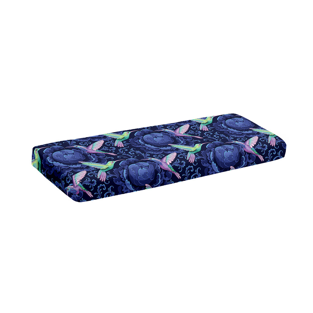 Dark Blue Floral Hummingbird Print Piano Keyboard Cover