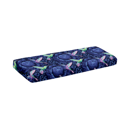 Dark Blue Floral Hummingbird Print Piano Keyboard Cover