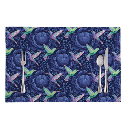 Dark Blue Floral Hummingbird Print Placemat