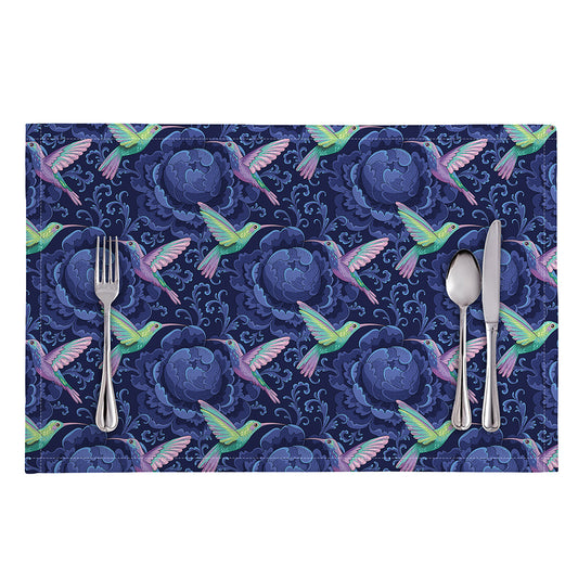 Dark Blue Floral Hummingbird Print Placemat