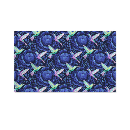 Dark Blue Floral Hummingbird Print Polyester Flag