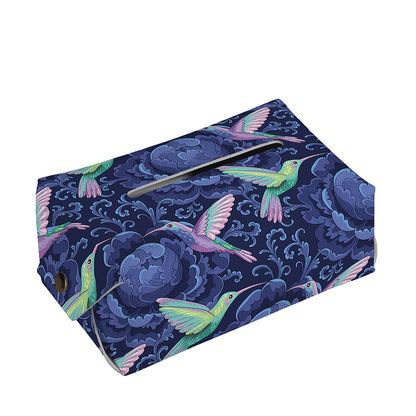 Dark Blue Floral Hummingbird Print Rectangle Tissue Box Cover
