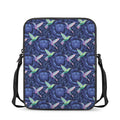 Dark Blue Floral Hummingbird Print Rectangular Crossbody Bag