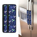Dark Blue Floral Hummingbird Print Refrigerator Handle Covers