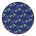 Dark Blue Floral Hummingbird Print Round Floor Mat