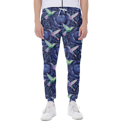 Dark Blue Floral Hummingbird Print Scuba Joggers