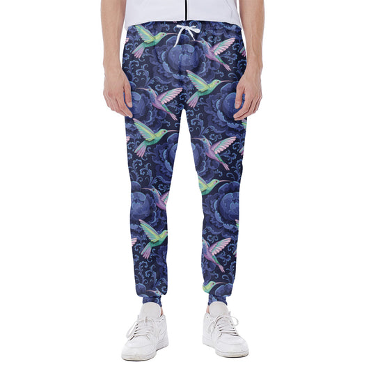 Dark Blue Floral Hummingbird Print Scuba Joggers