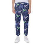 Dark Blue Floral Hummingbird Print Scuba Joggers