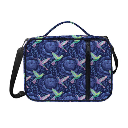 Dark Blue Floral Hummingbird Print Shoulder Strap Bible Bag