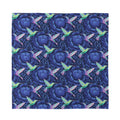 Dark Blue Floral Hummingbird Print Silk Bandana