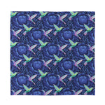 Dark Blue Floral Hummingbird Print Silk Bandana