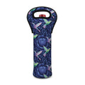 Dark Blue Floral Hummingbird Print Single Neoprene Wine Tote