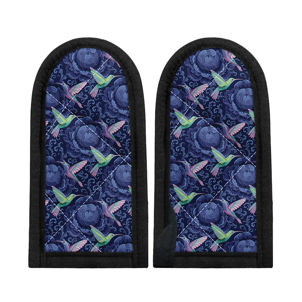 Dark Blue Floral Hummingbird Print Skillet Handle Cover