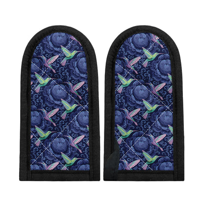 Dark Blue Floral Hummingbird Print Skillet Handle Cover