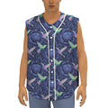Dark Blue Floral Hummingbird Print Sleeveless Baseball Jersey