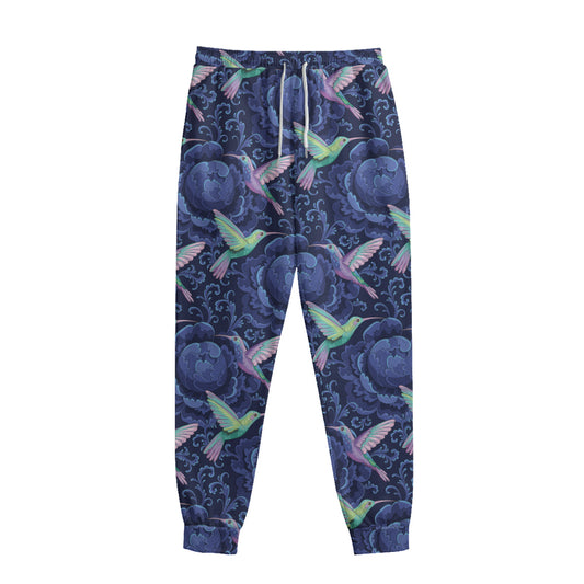 Dark Blue Floral Hummingbird Print Sweatpants