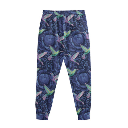 Dark Blue Floral Hummingbird Print Sweatpants