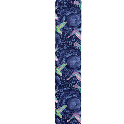 Dark Blue Floral Hummingbird Print Table Runner