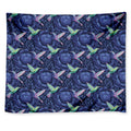 Dark Blue Floral Hummingbird Print Tapestry
